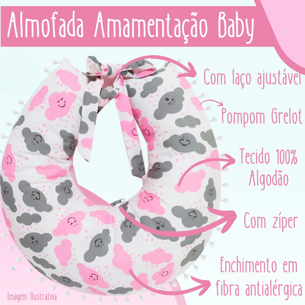 Almofada de Amamentação com Zíper e Detalhe de Pompom