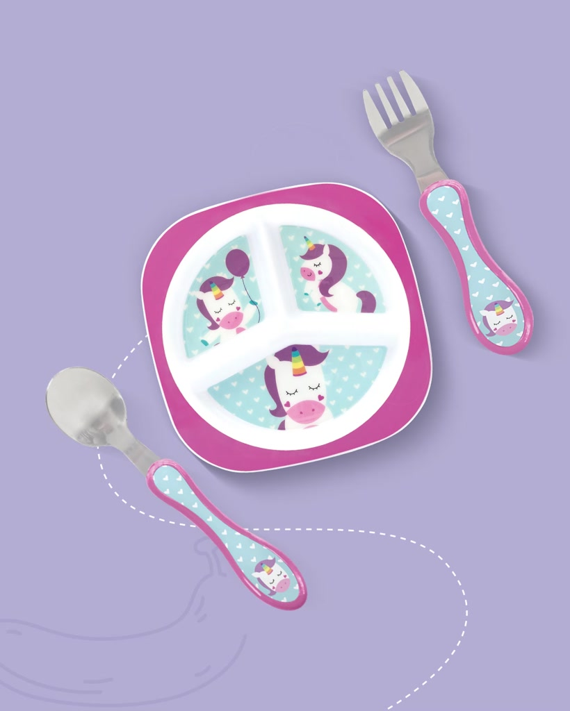 Kit Talher Buba Animal Fun Infantil Design Anatômico Aço Inoxidável BPA free +6 meses