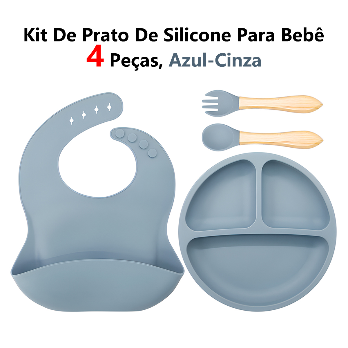 Kit Alimentação Infantil em Silicone com Divisória e Ventosa 4 Peças