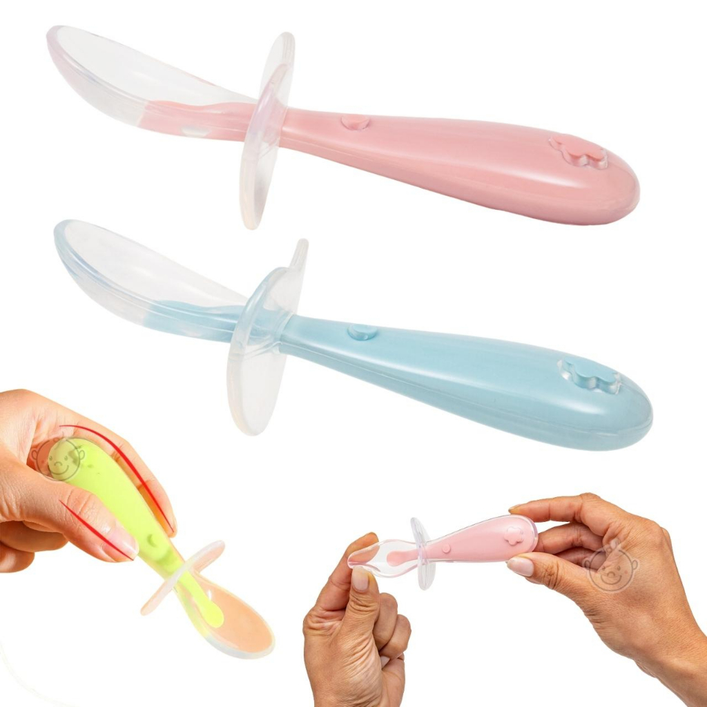 Colher de Silicone para Bebê com Escudo de Proteção Buba Colher Infantil Introdução Alimentar