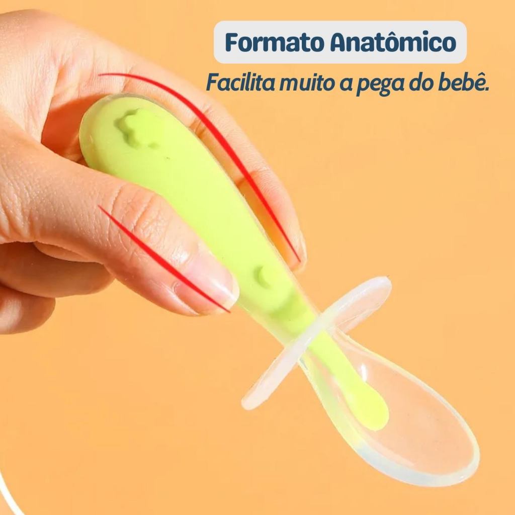 Colher de Silicone para Bebê com Escudo de Proteção Buba Colher Infantil Introdução Alimentar