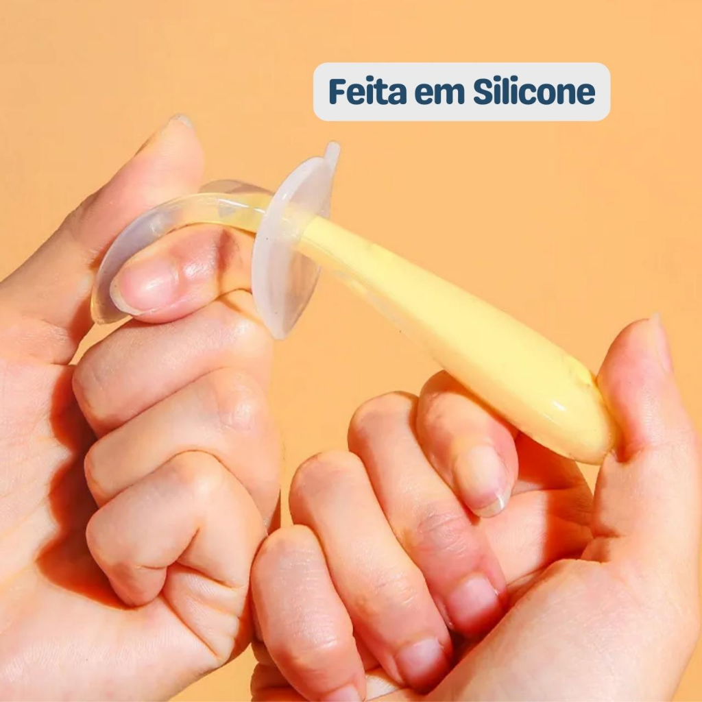 Colher de Silicone para Bebê com Escudo de Proteção Buba Colher Infantil Introdução Alimentar