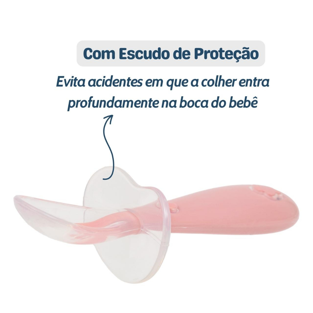 Colher de Silicone para Bebê com Escudo de Proteção Buba Colher Infantil Introdução Alimentar
