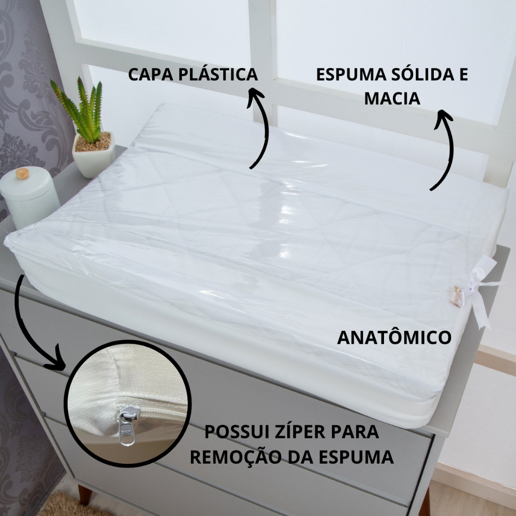 Trocador de Comoda Anatômico P com Capa Plástico Luxo para Bebe