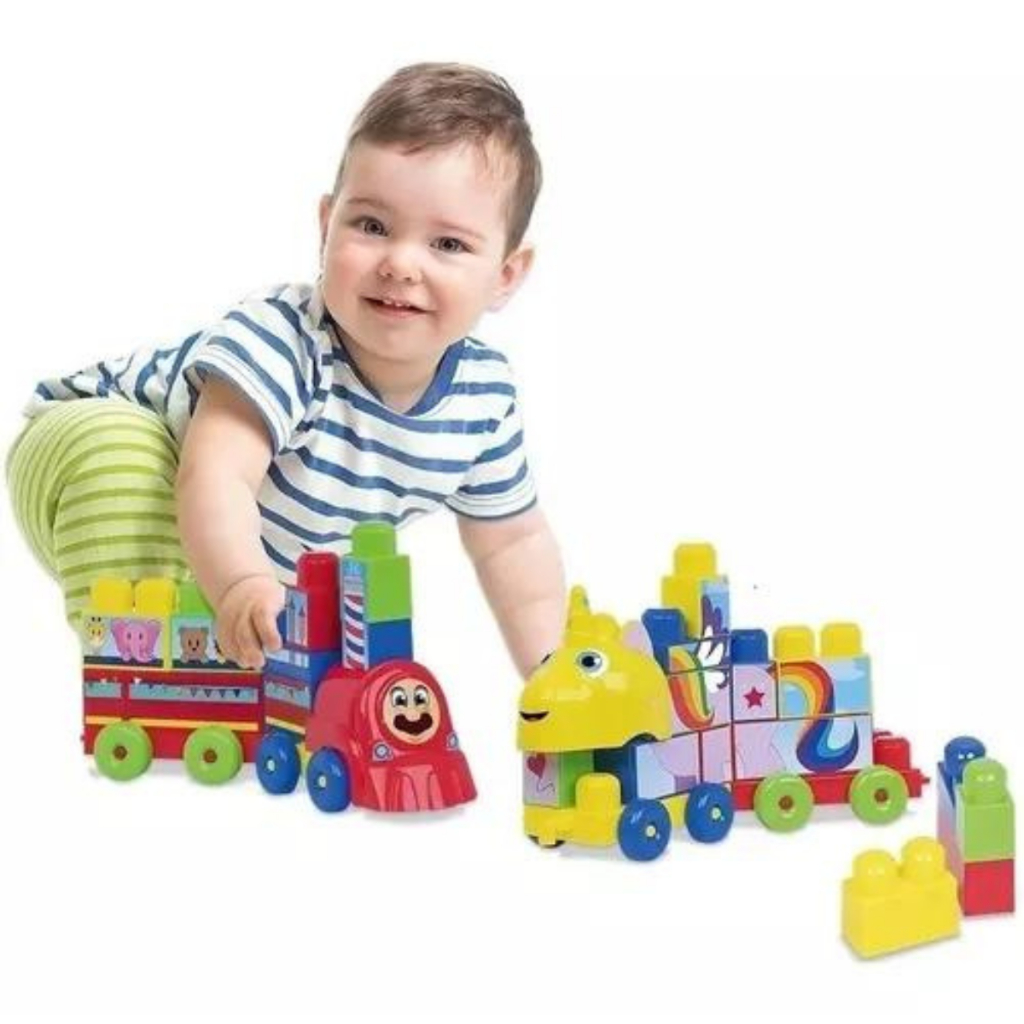 Blocos de Montar com Carrinho para Puxar Cotiblock Laranja - Cotiplás 2397