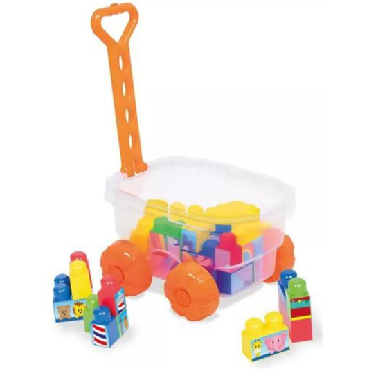 Blocos de Montar com Carrinho para Puxar Cotiblock Laranja - Cotiplás 2397