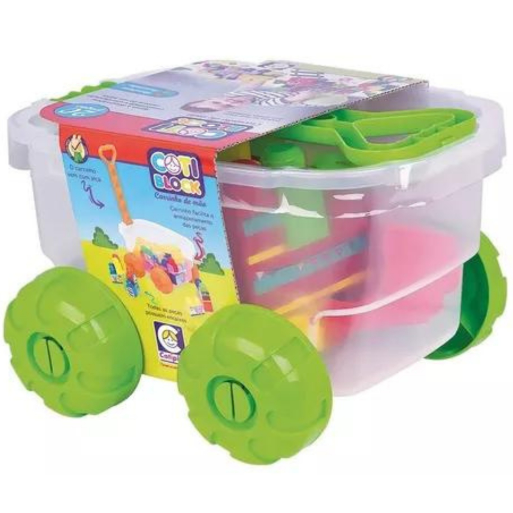 Blocos de Montar com Carrinho para Puxar Cotiblock Laranja - Cotiplás 2397