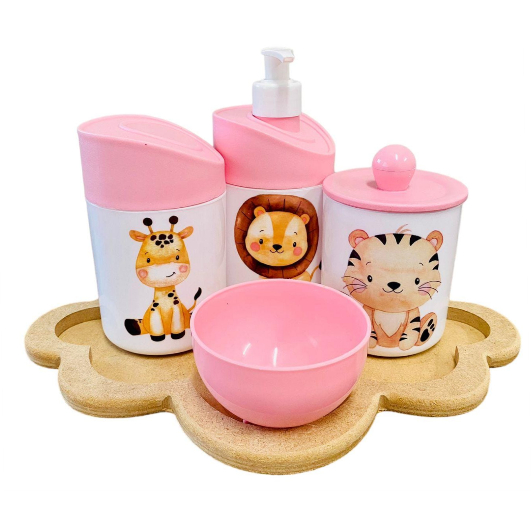 Kit Higiene Bebê em Acrílico com Bandeja em MDF – Formato Nuvem