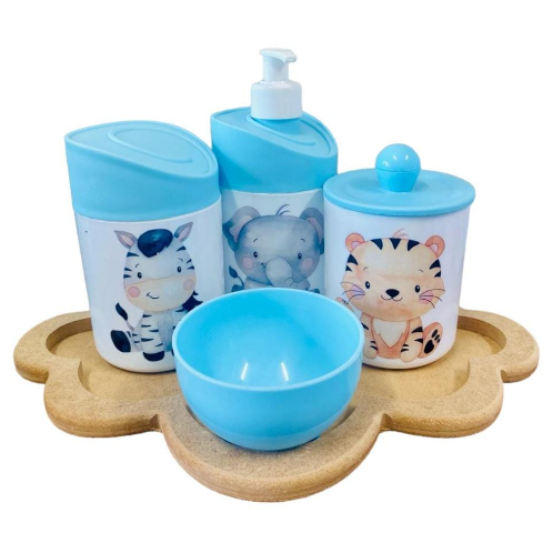 Kit Higiene Bebê em Acrílico com Bandeja em MDF – Formato Nuvem