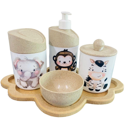 Kit Higiene Bebê em Acrílico com Bandeja em MDF – Formato Nuvem