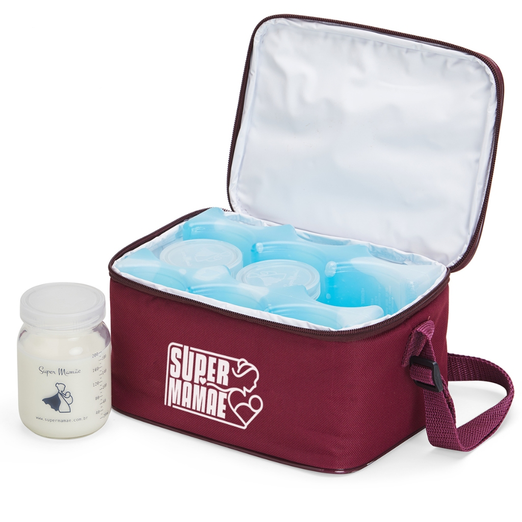 Kit N°2 - Bolsa Térmica com 2 Gelos Artificiais e 3 potes de vidro com graduação 200ml