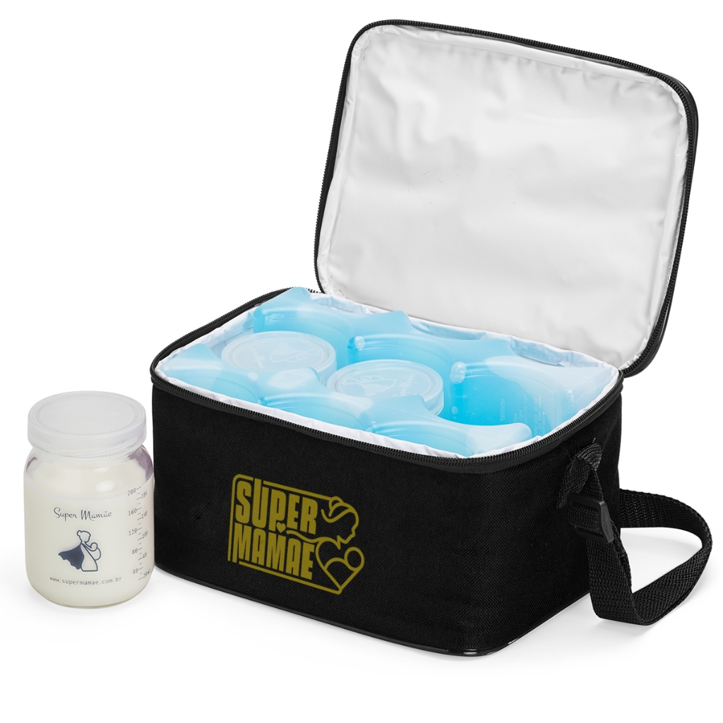 Kit N°2 - Bolsa Térmica com 2 Gelos Artificiais e 3 potes de vidro com graduação 200ml
