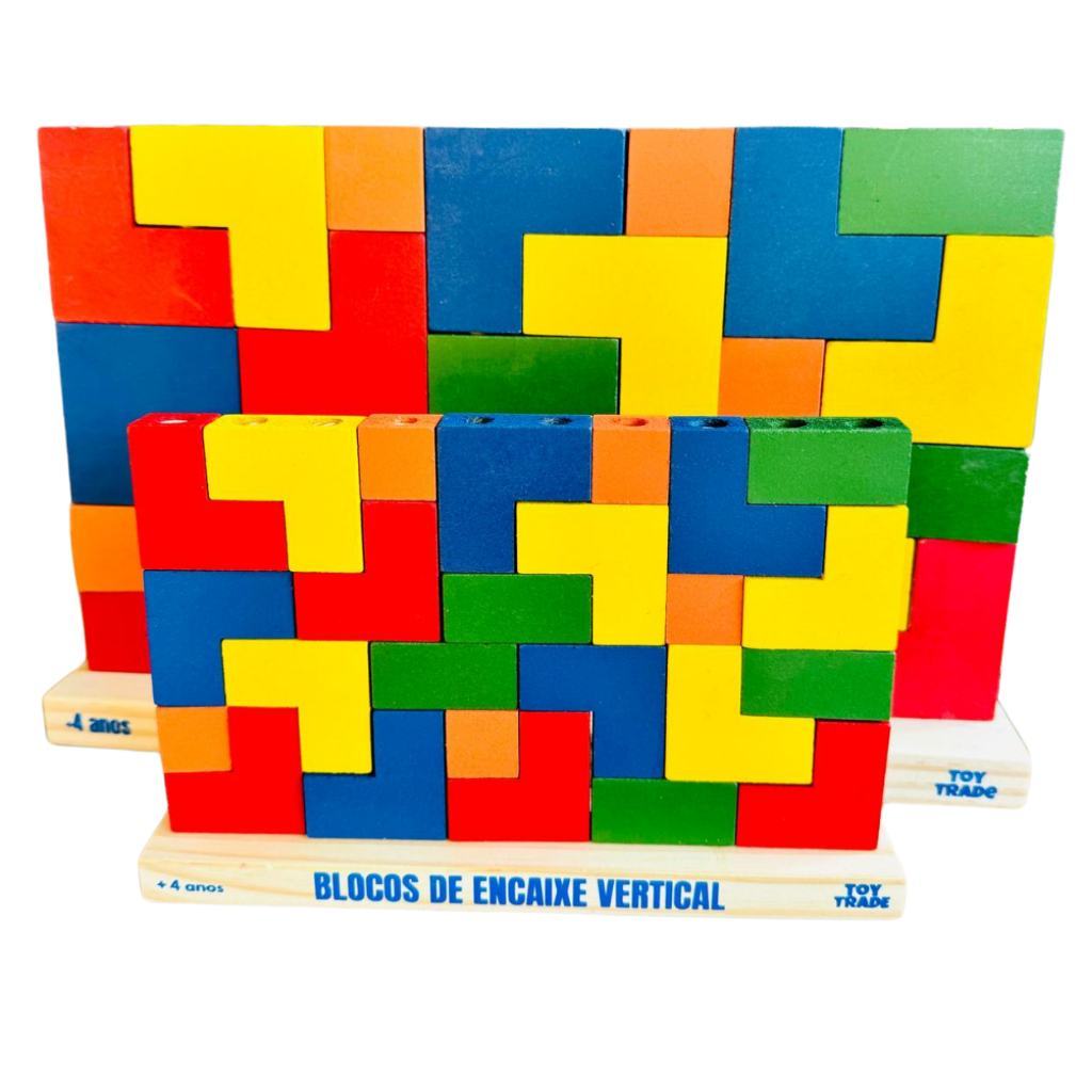 Blocos Verticais Tetris Toy Trade - 25 Peças de Madeira Coloridas Jogo de Encaixe Educativo Infantil