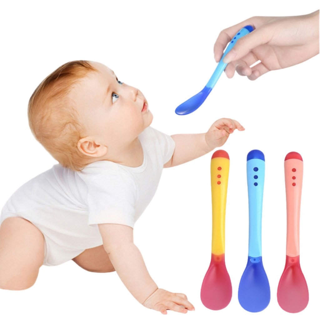 Colher Térmica Muda Cor Infantil Termo Sensível Bebê de Silicone Colher de Treinamento Bebê Talheres