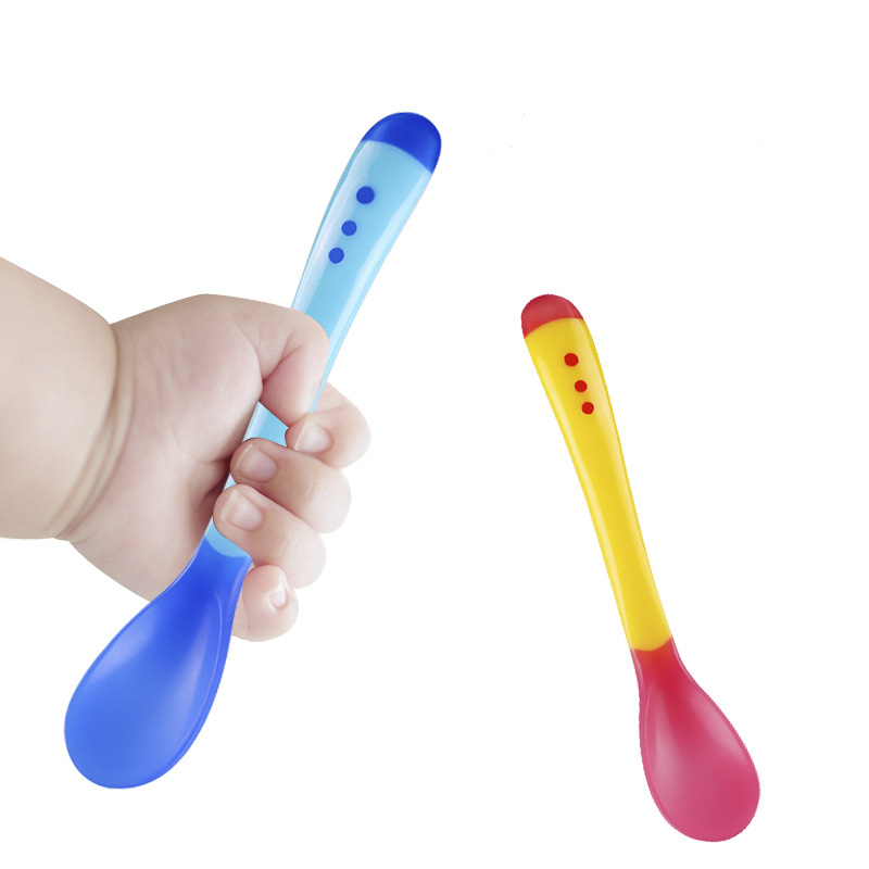 Colher Térmica Muda Cor Infantil Termo Sensível Bebê de Silicone Colher de Treinamento Bebê Talheres