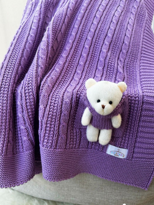 Manta Para Bebê Saída de Maternidade Tricot Quentinha Ursinho Fotográfica Menina Menino Cobertinha