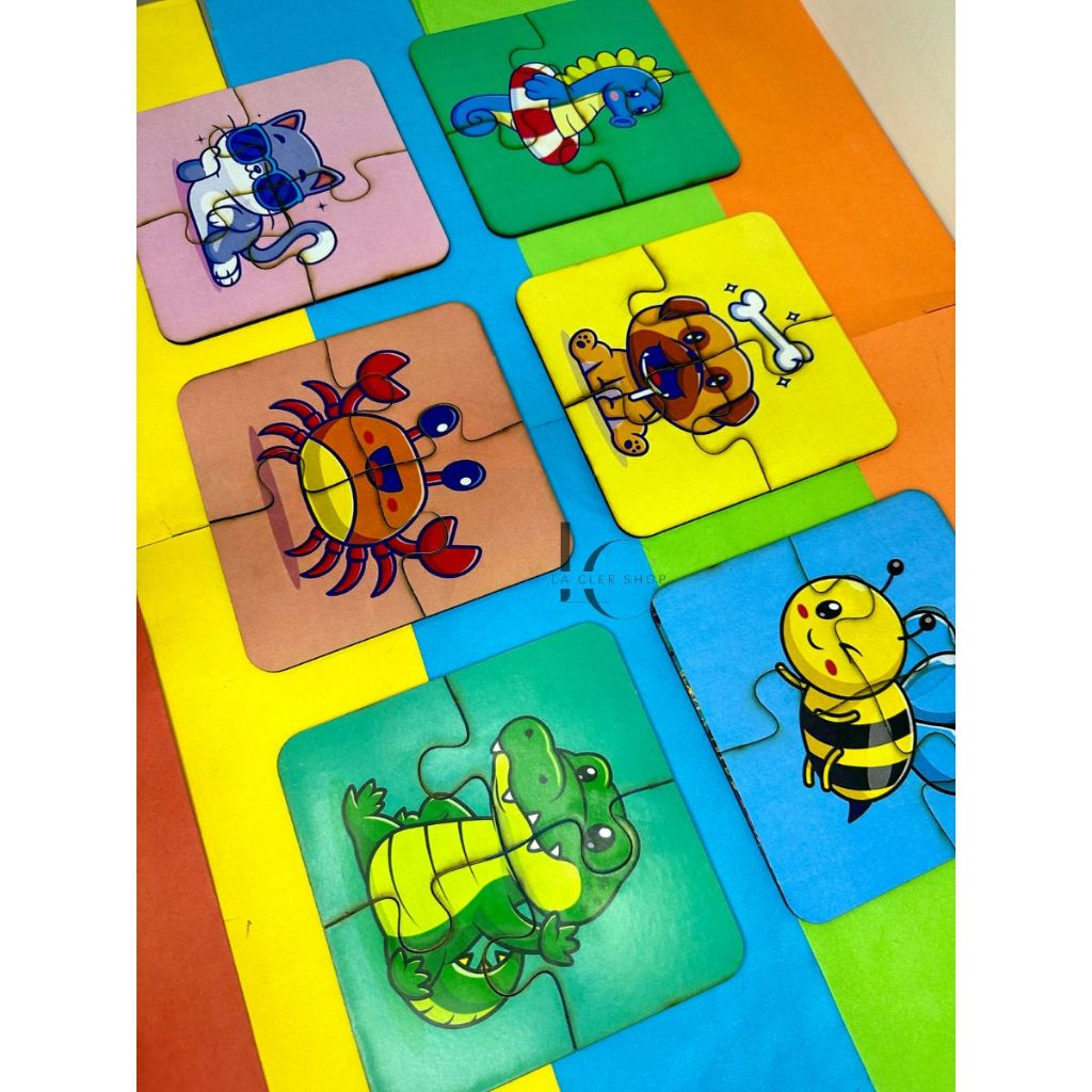 Kit 6 Jogos Quebra Cabeça Animais Infantil em madeira Mdf 4 peças cada (6 unidades) 1 ano