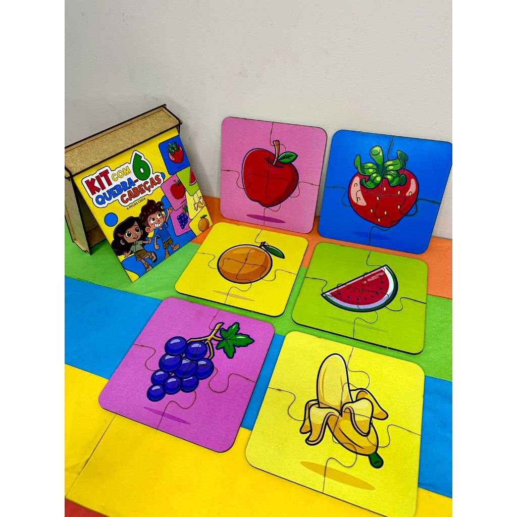 Kit Educativo Quebra-Cabeça de Madeira – 6 Modelos Coloridos com 4 Peças Cada!