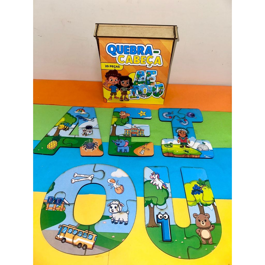 Kit Educativo Quebra-Cabeça de Madeira – 6 Modelos Coloridos com 4 Peças Cada!