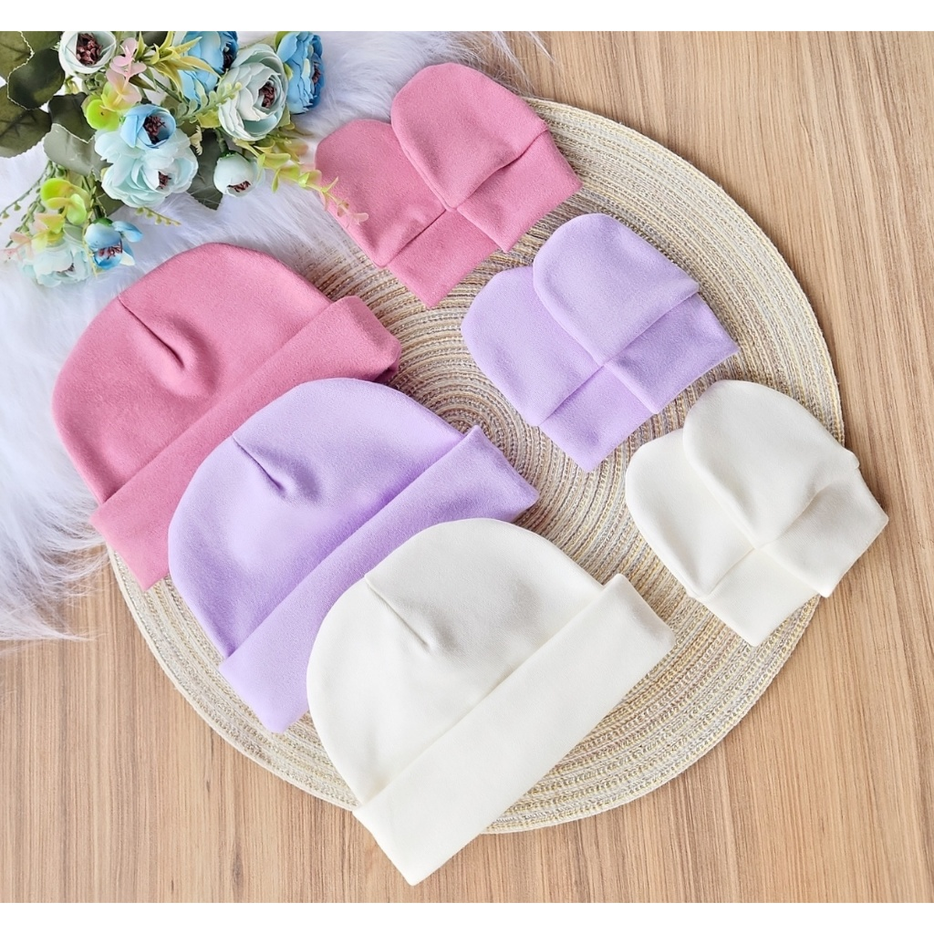 Kit com 3 Toucas + 3 Pares de Luvas para Bebê – 100% Algodão
