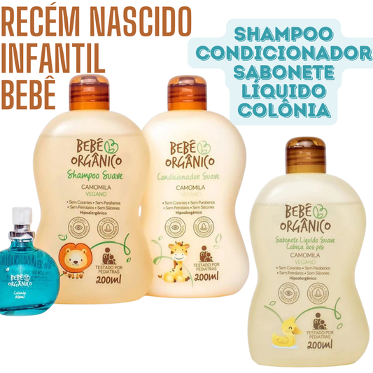 Kit Bebê Shampoo + Condicionador + Colônia Sem Álcool + Sabonete Líquido - Recém Nascido - 630ml