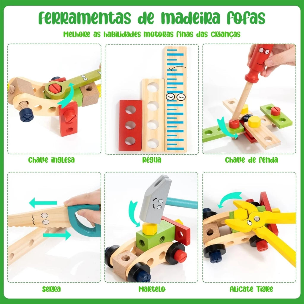 Caixa de Ferramentas Educativa de Madeira – Diversão com Criatividade e Aprendizado!