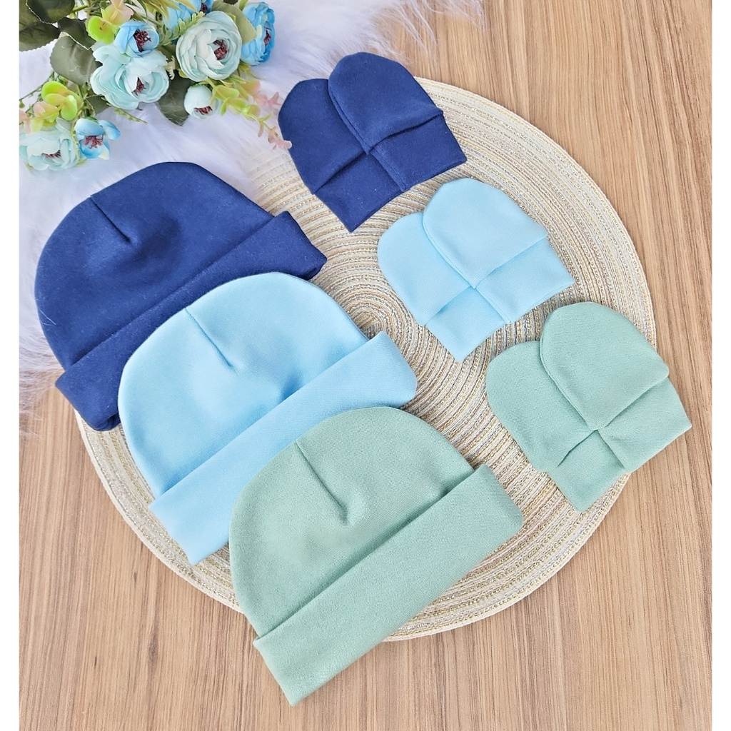 Kit com 3 Toucas + 3 Pares de Luvas para Bebê – 100% Algodão