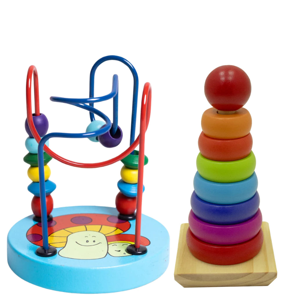Kit 2 Brinquedos Educativos – Torre Montessori + Aramado Montanha-Russa