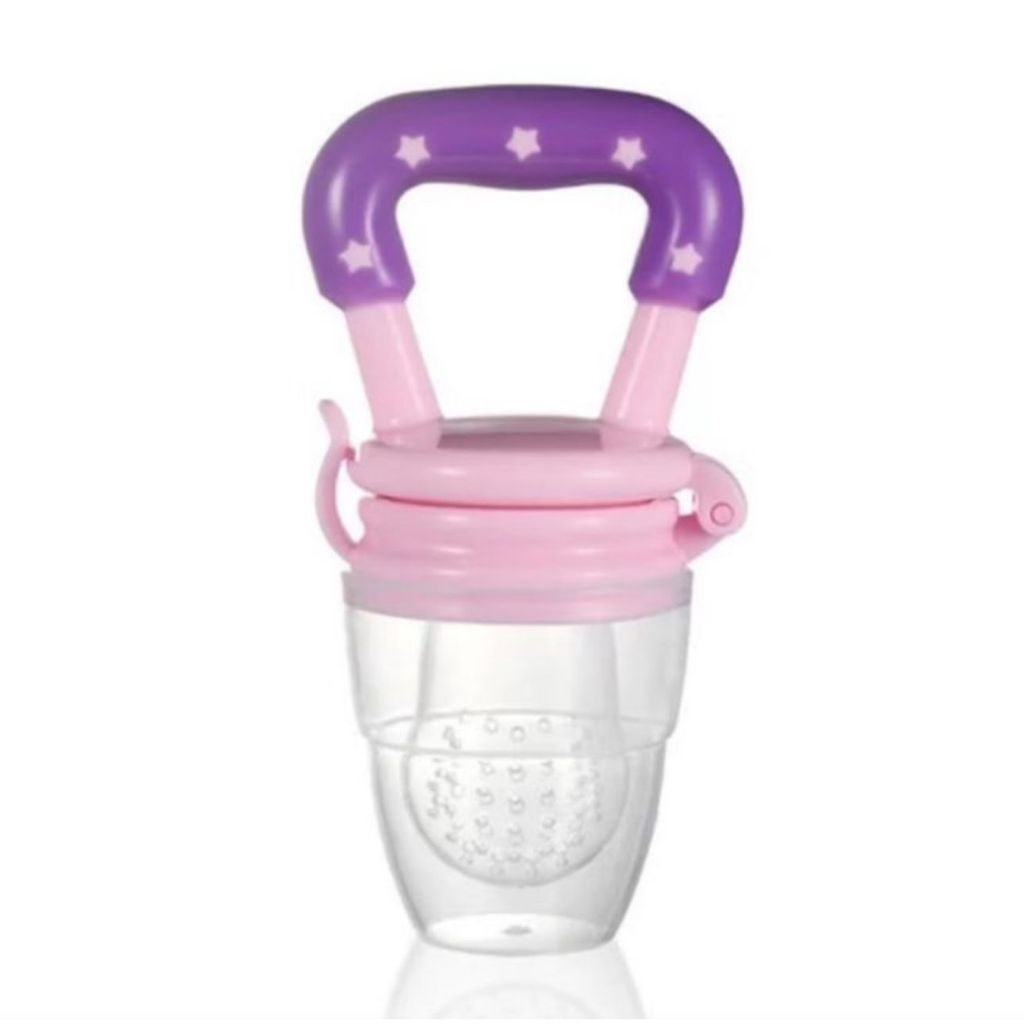 Chupeta Mordedor Alimentadora Bebê De Silicone Porta Fruta Azul e Rosa
