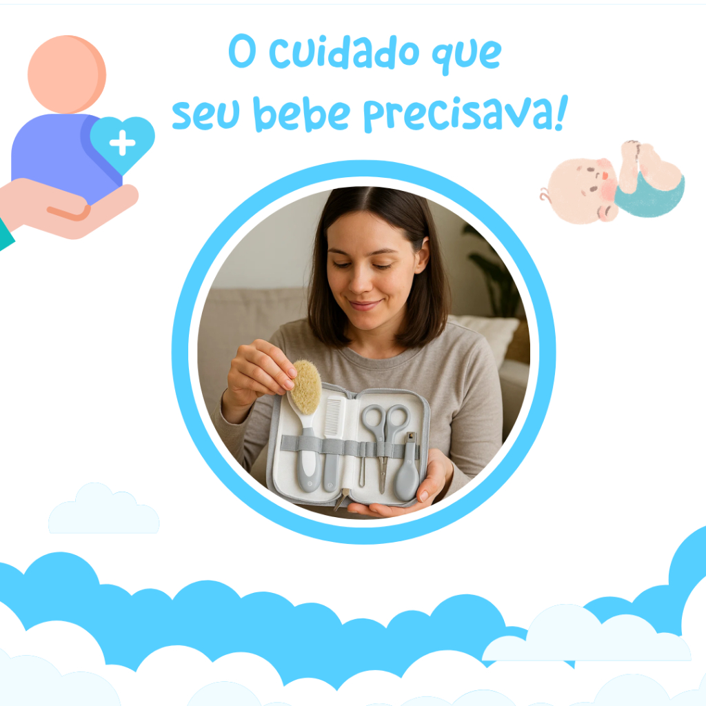 Kit Higiene Bebê Primeiros Cuidados Recém Nascido Até 7 Peças Necessaire Menino Menina Pimpolho