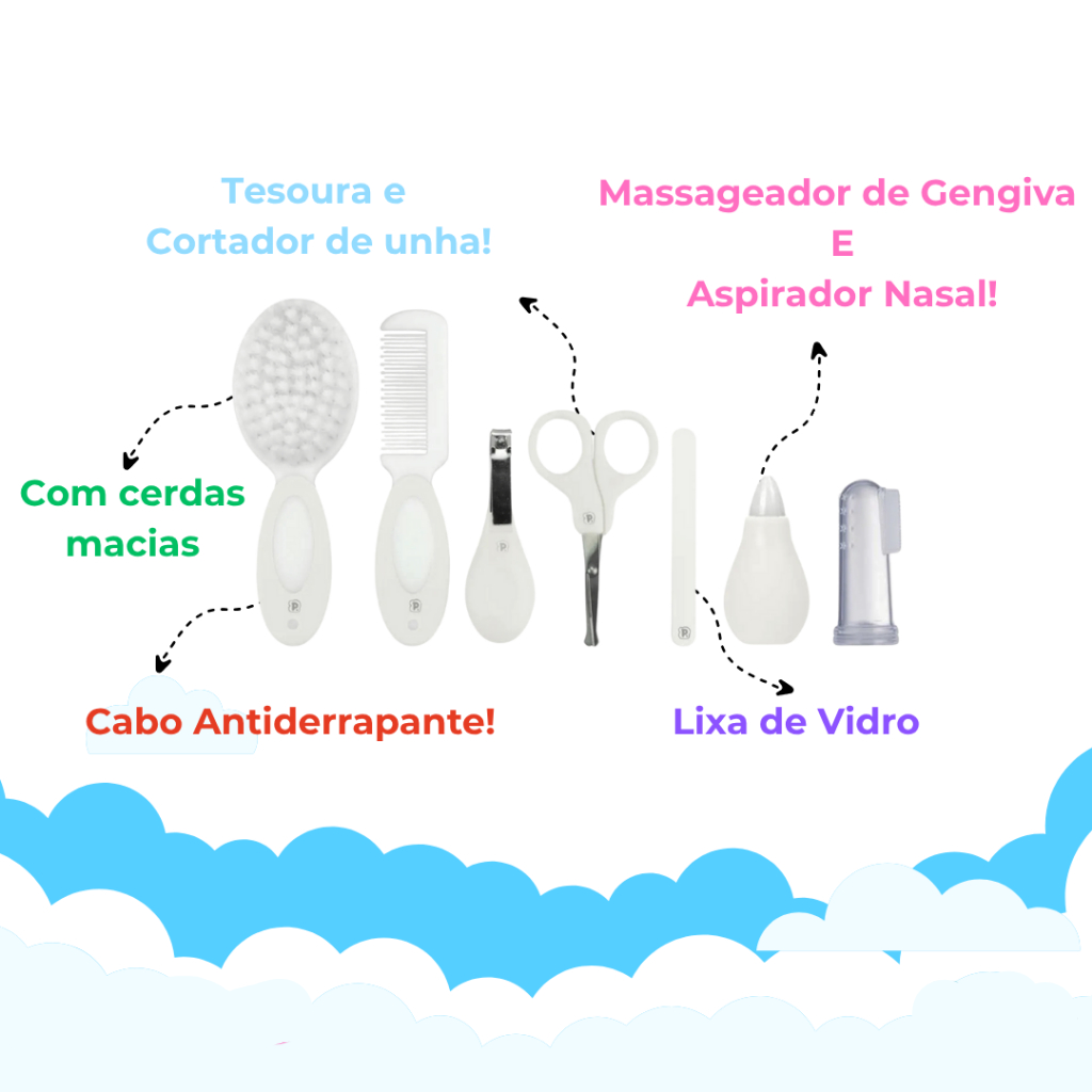 Kit Higiene Bebê Primeiros Cuidados Recém Nascido Até 7 Peças Necessaire Menino Menina Pimpolho