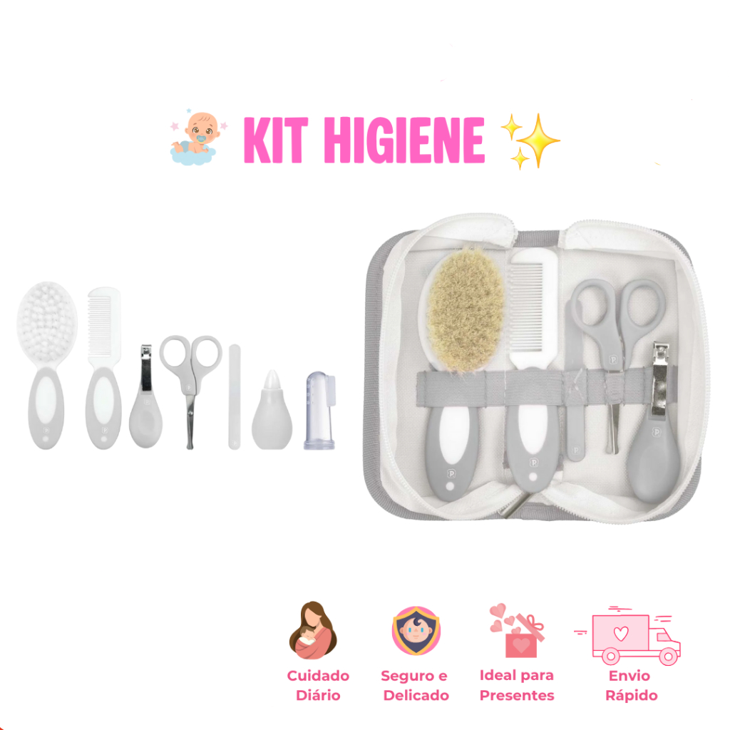 Kit Higiene Bebê Primeiros Cuidados Recém Nascido Até 7 Peças Necessaire Menino Menina Pimpolho