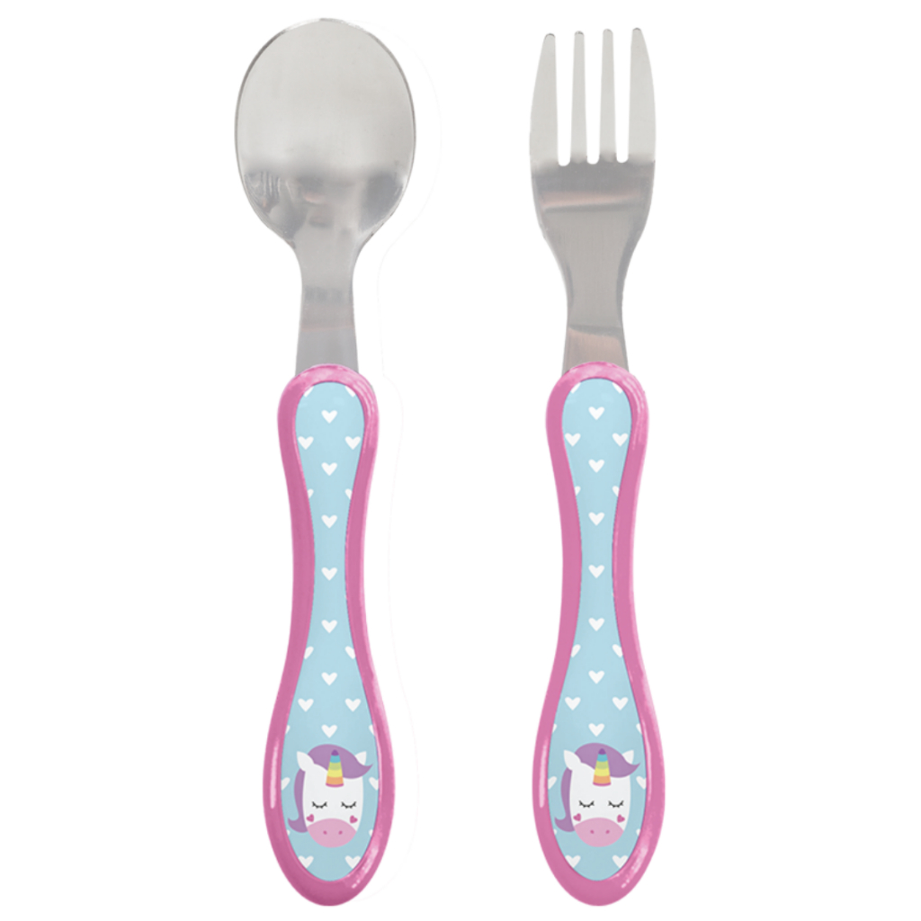 Kit Talher Buba Animal Fun Infantil Design Anatômico Aço Inoxidável BPA free +6 meses