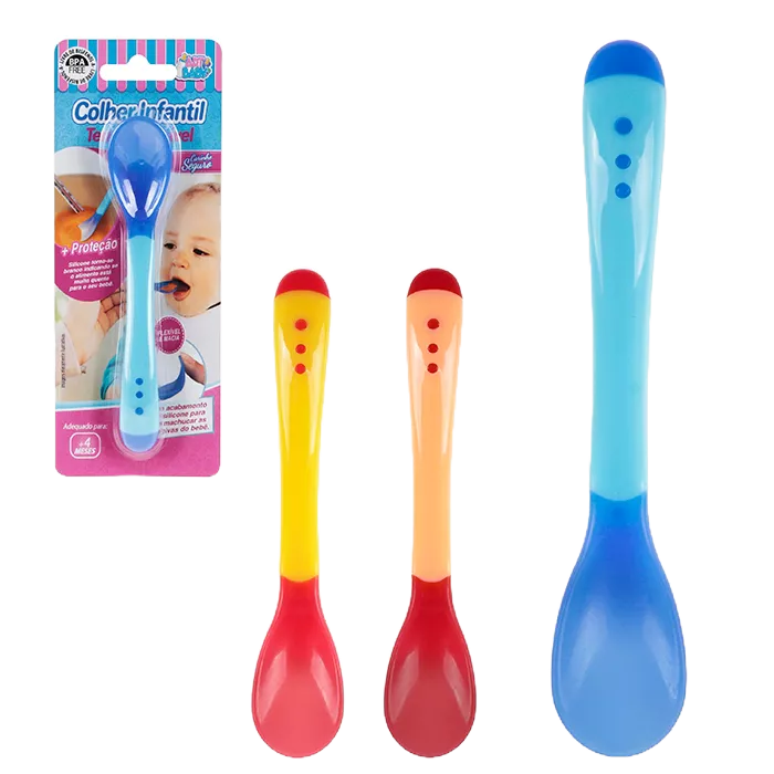 Colher Térmica Muda Cor Infantil Termo Sensível Bebê de Silicone Colher de Treinamento Bebê Talheres
