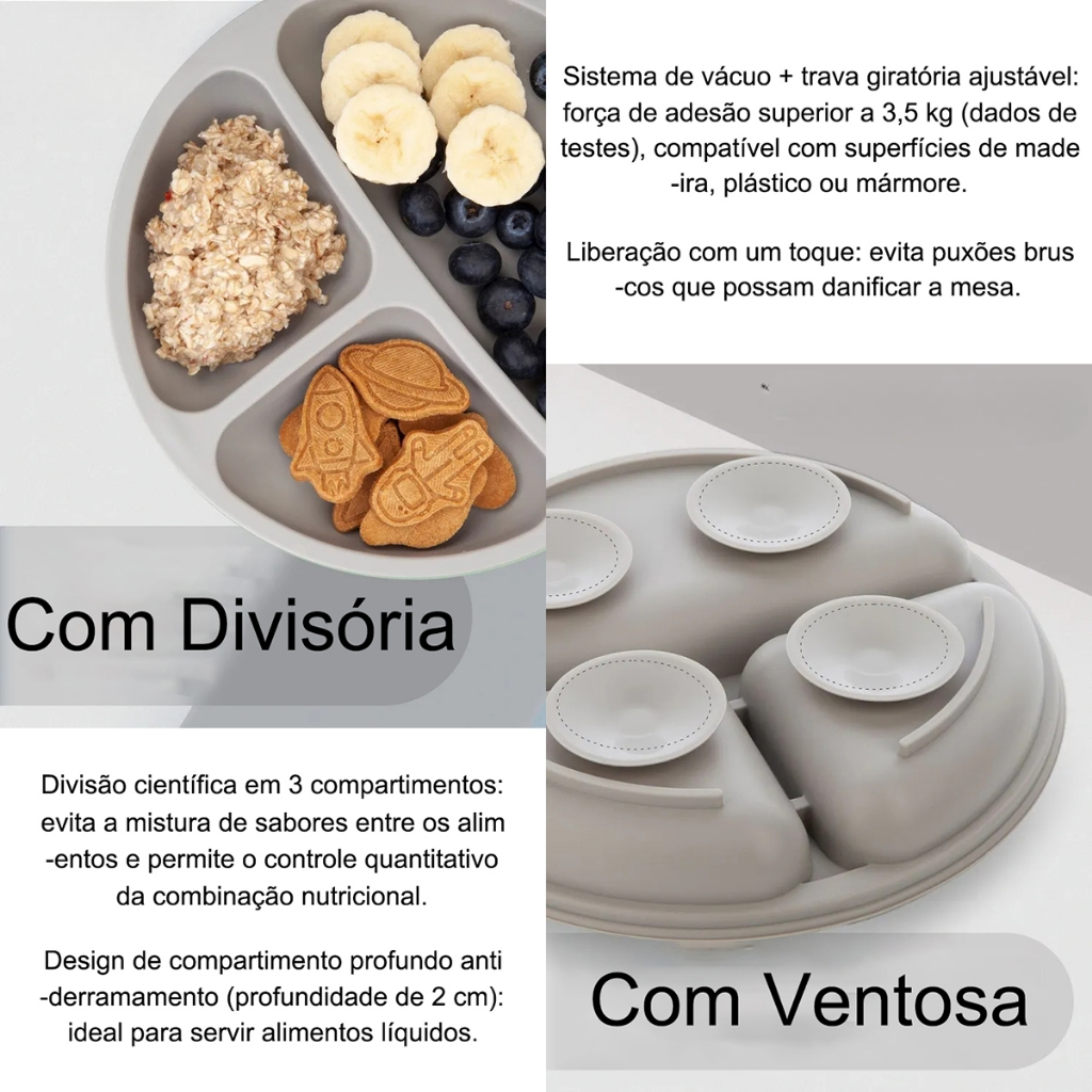 Kit Alimentação Infantil em Silicone com Divisória e Ventosa 4 Peças