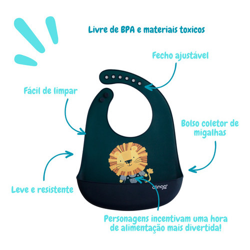 Babador Em Silicone Com Bolso Coletor Clingo Personagens