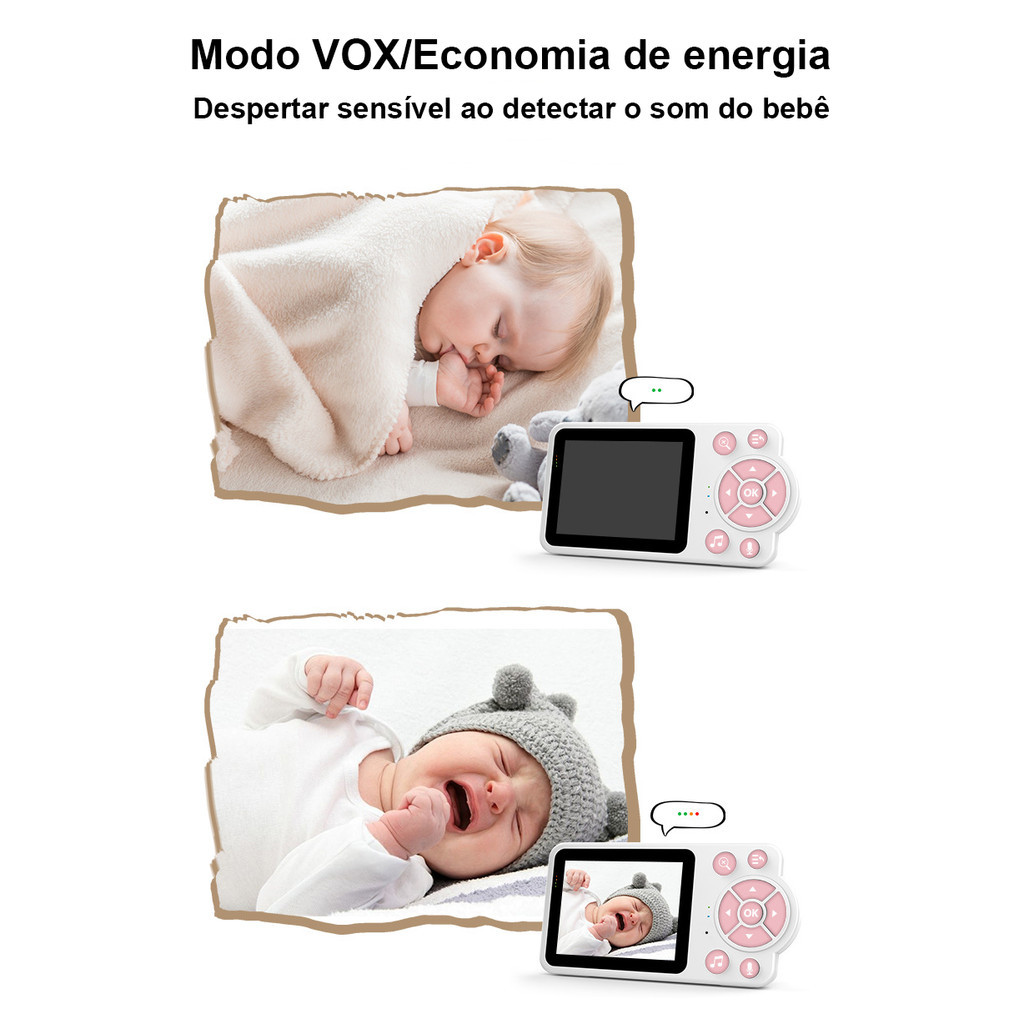 Monitor de Bebê com Vídeo HD Sensor de Temperatura e Visão Noturna Infravermelha