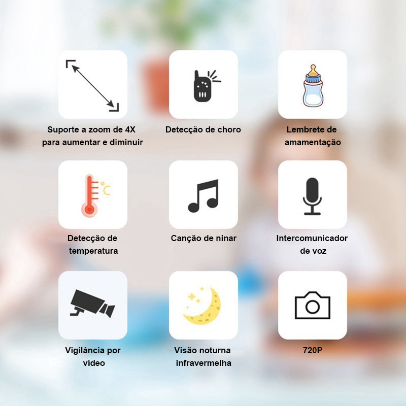 Monitor de Bebê com Vídeo HD Sensor de Temperatura e Visão Noturna Infravermelha
