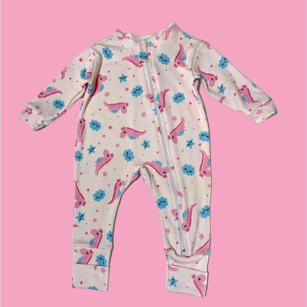 Kit com 3 macacões estampado para menina rosa com zíper
