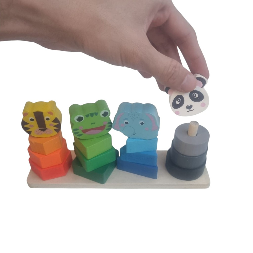 Brinquedo Pedagógico Torre Educacional Madeira Empilhar Infantil