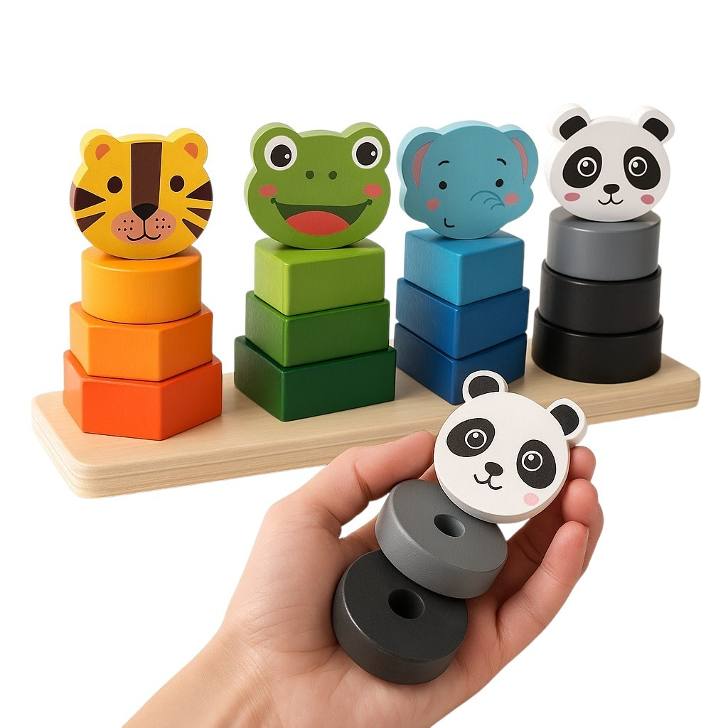 Brinquedo Pedagógico Torre Educacional Madeira Empilhar Infantil