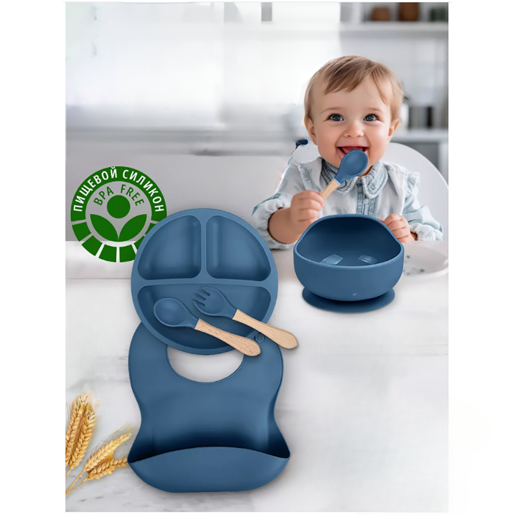 Kit Alimentação Infantil em Silicone com Divisória e Ventosa 4 Peças