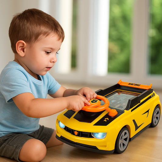 Simulador de Direção Infantil com Volante, Luzes e Sons