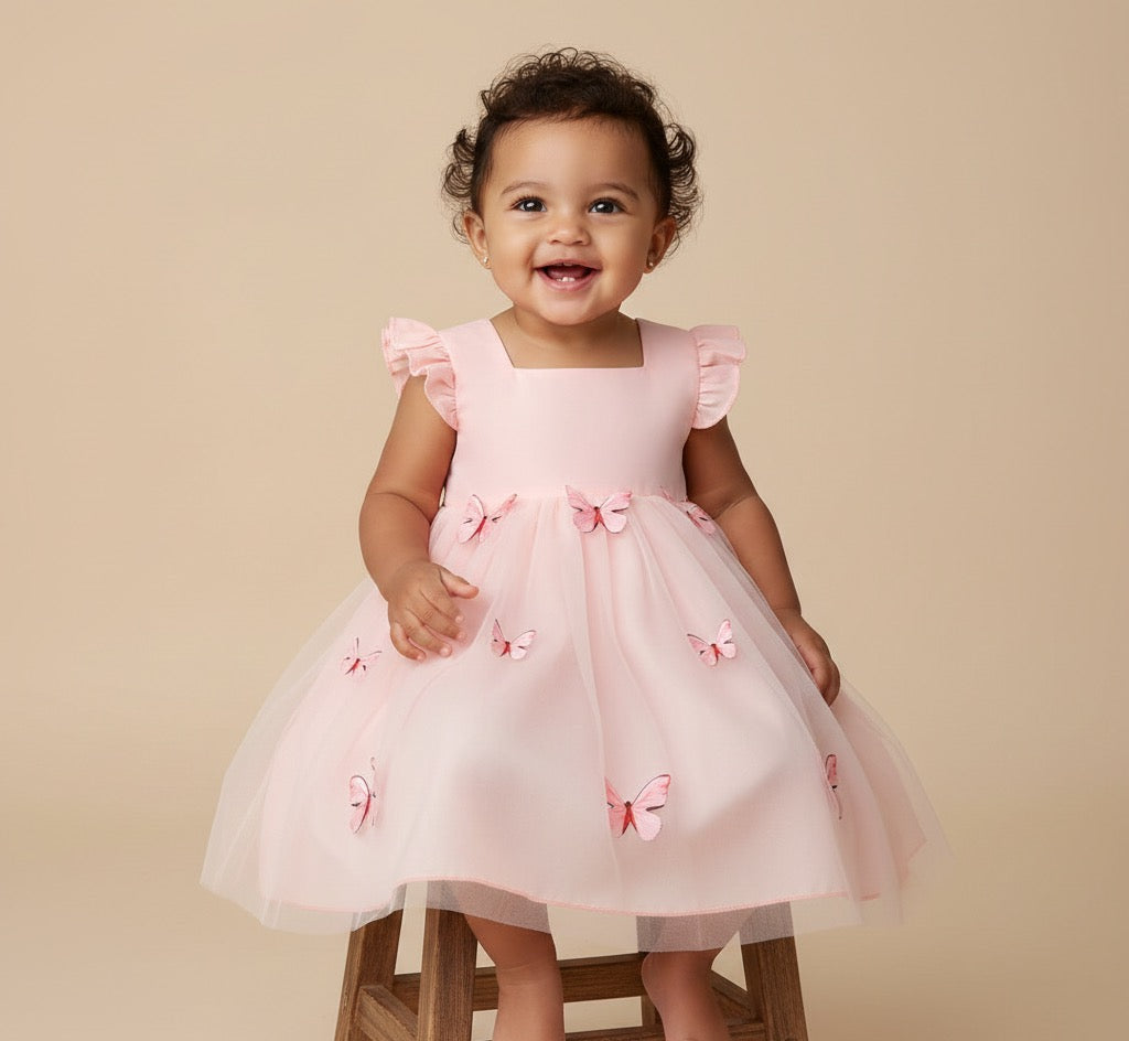 Vestido de Verão Infantil com Detalhes de Borboletas