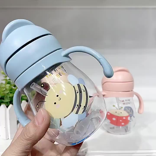 Copo Squeeze Infantil Com Alça e Canudo Silicone Antivazamento 350ml
