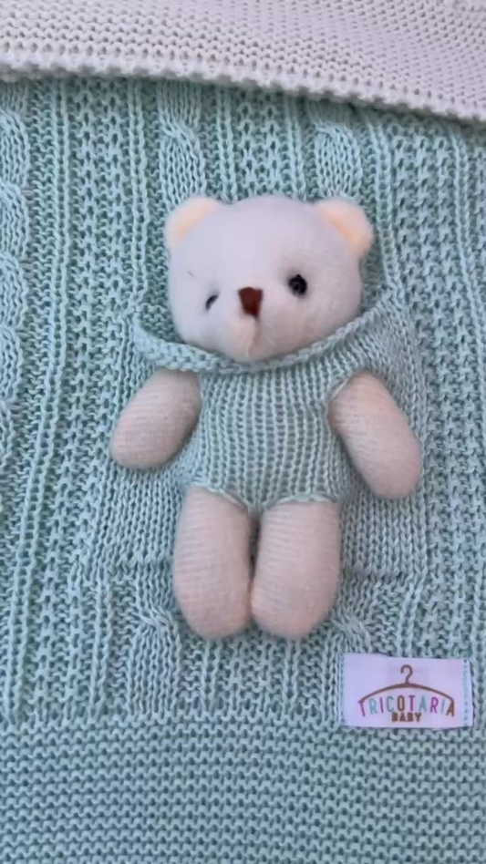 Manta Para Bebê Saída de Maternidade Tricot Quentinha Ursinho Fotográfica Menina Menino Cobertinha