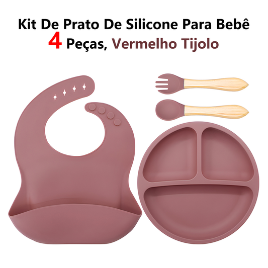 Kit Alimentação Infantil em Silicone com Divisória e Ventosa 4 Peças