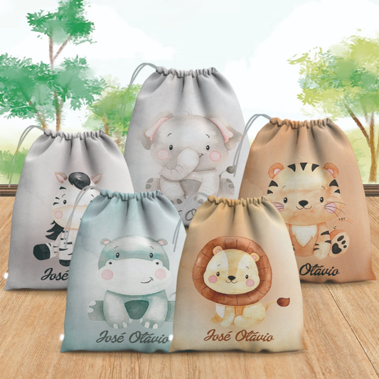 Sacolinhas Surpresa Personalizada Tecido Animais Safari Aquarela Sortidos (15x20)