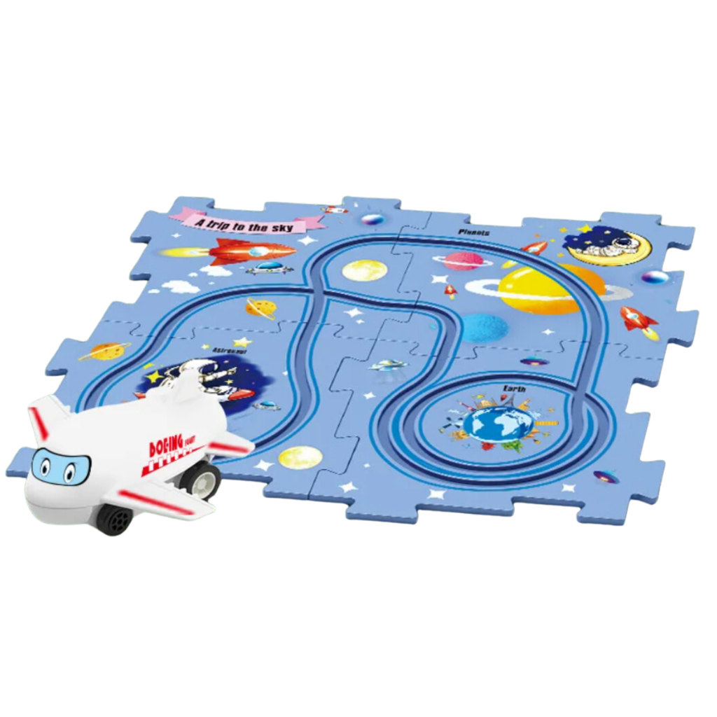 Brinquedo Aviãozinho com Pista Quebra-Cabeça