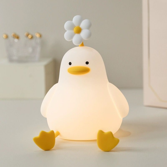 Luminária Mesa Lâmpada Noturna Abajur Fofo Sensor Toque Touch Led Patinho com Flor
